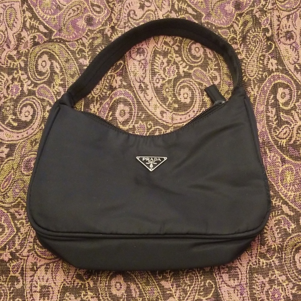Prada Nylon Small Zip-Top Bag, Black 
